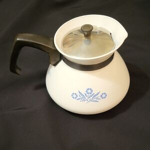 Vintage Blue Cornflower Corningware White Coffee Pot with Lid